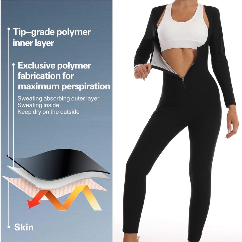 Dokelovy Women's Sauna Suit Workout Sets Long Sleeve Jumpsuit, Full Body Corset Sweatsuit Sweat-Enhancing Waist Trainer - Image 4